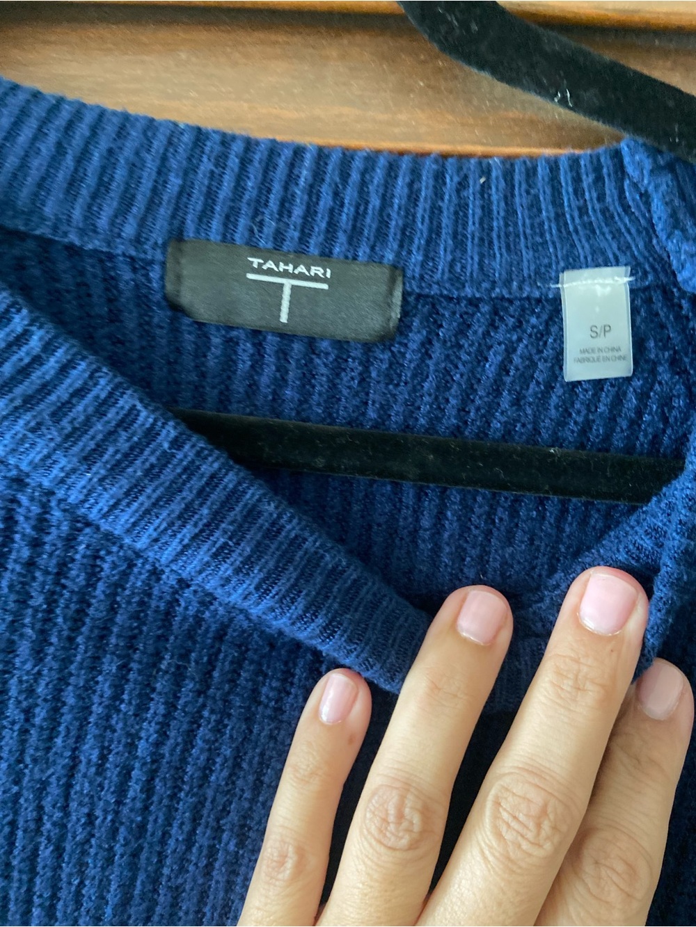 Tahari Navy Ribbed V-Neck Sweater